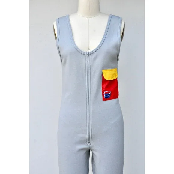 JUMPSUIT Playsuit Pantsuit Pocket Zip Up Front 80s 90s Snow Bike Suit Gear XS S - Picture 2 of 8